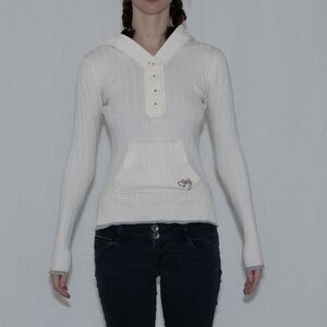Y2k white hoodie sweater roxy with buttons size small acrylic rayon